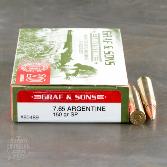 20rds - 7.65 Arg Hornady Graf & Sons 150gr SP Ammo