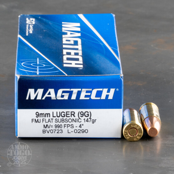 50rds – 9mm Magtech Subsonic 147gr. FMC Flat Point Ammo 