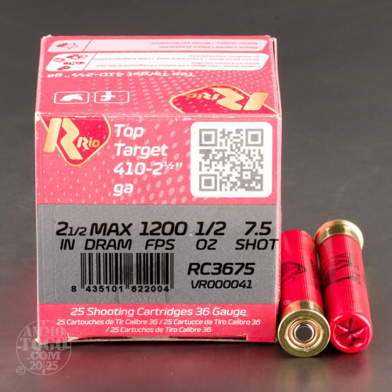 25rds – 410 Gauge Rio Top Target 2-1/2" 1/2oz. #7.5 Shot Ammo