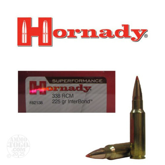 20rds - 338 RCM Hornady Superformance 225gr. InterBond Ammo