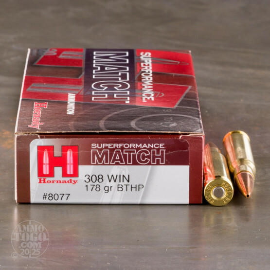 20rds - .308 Hornady Superformance Match 178gr. BTHP AMP Jacket Ammo