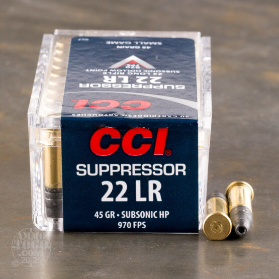 50rds – 22 LR CCI Suppressor 45gr. LHP Ammo