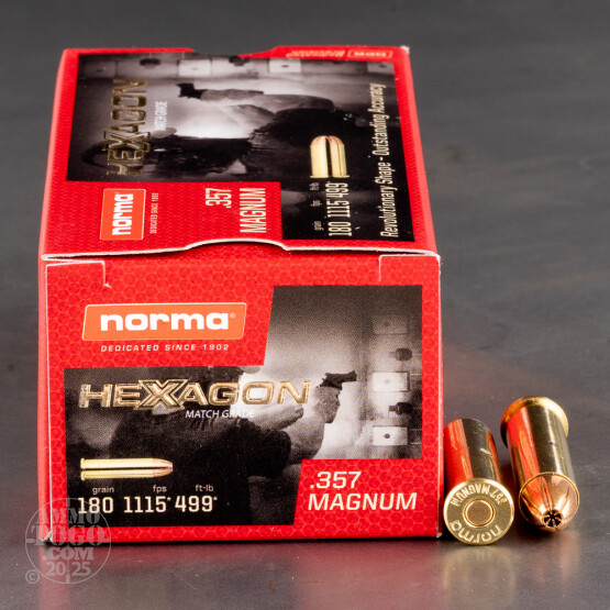 50rds – 357 Magnum Norma Hexagon Match Grade 180gr. FMJ Ammo