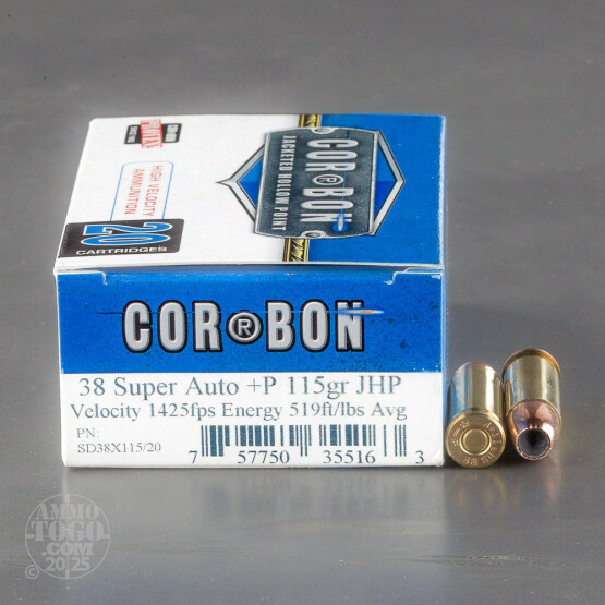 20rds - 38 Super Auto Corbon 115gr. +P HP Ammo