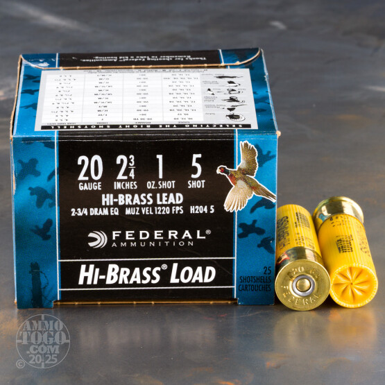 250rds – 20 Gauge Federal Game Load Upland Hi-Brass 2-3/4" 1oz. #5 Shot Ammo