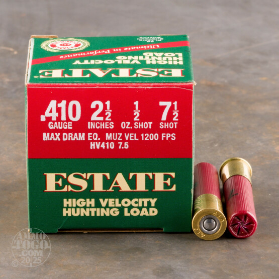 25rds - 410 Gauge Estate HV Hunting 2 1/2" Max Dram 1/2oz. #7 1/2 Shot Ammo
