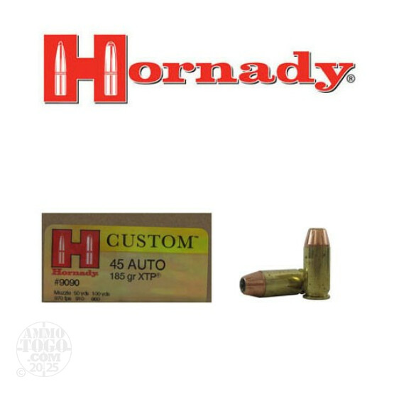 20rds - 45 ACP Hornady XTP 185gr. HP Ammo