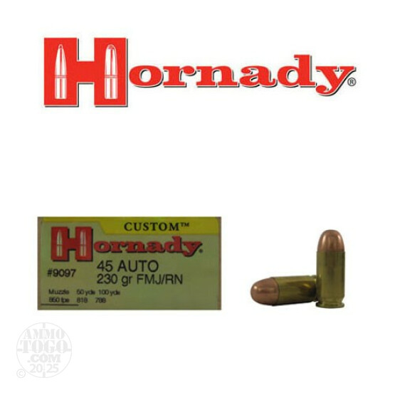20rds - 45 ACP Hornady 230gr. FMJ/RN Ammo