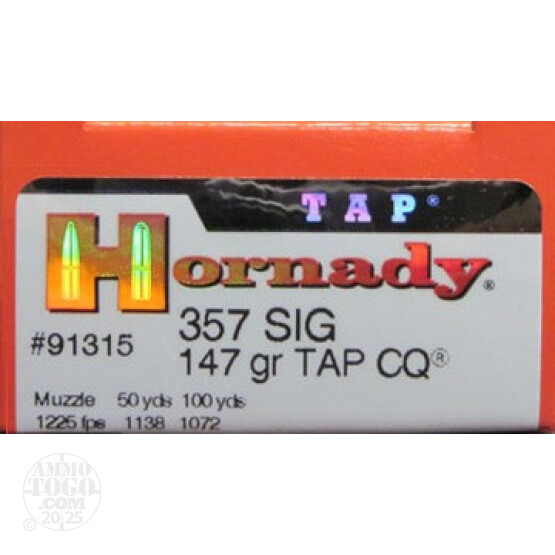 20rds - 357 SIG Hornady Tap LE Close Quarters (CQ) 147gr. HP Ammo