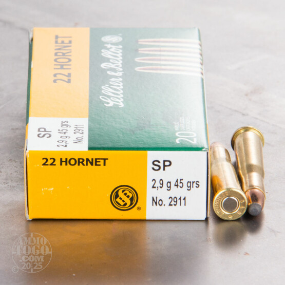 20rds - 22 Hornet Sellier & Bellot 45gr. Soft Point Ammo