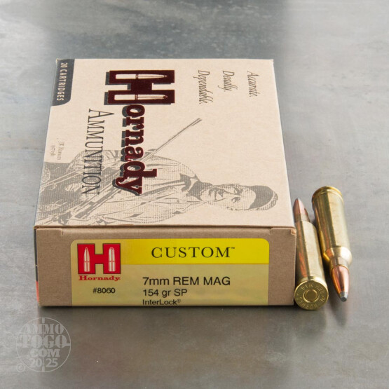 20rds - 7mm Rem Mag Hornady Custom 154gr. InterLock SP Ammo