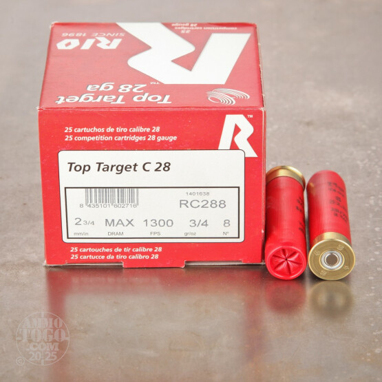 25rds - 28 Gauge Rio 2 3/4" 3/4oz. #8 Shot Ammo