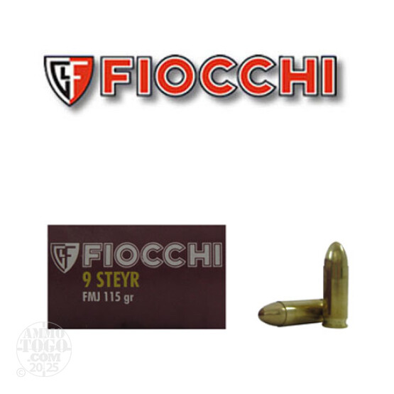 1000rds - 9mm Steyr Fiocchi 115gr. FMJ Ammo