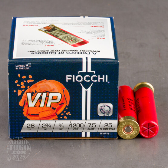 25rds - 28 Gauge Fiocchi Target 2 3/4" 3/5 oz. #7.5 Shot Ammo