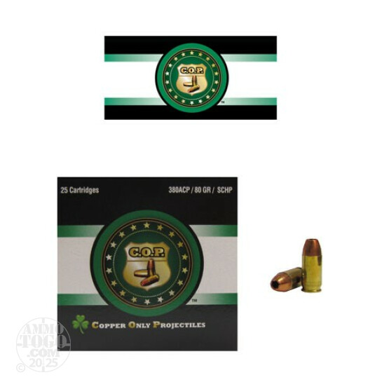 25rds - .380 Auto Rare Ammo COP 80gr. SCHP Ammo