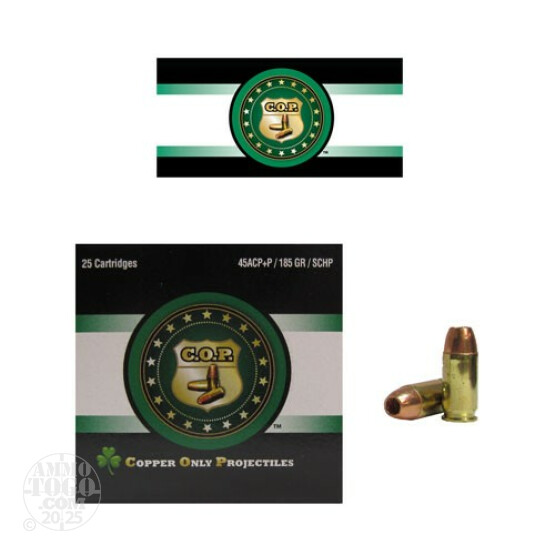 25rds - 45 ACP Rare Ammo COP 185gr. +P SCHP Ammo