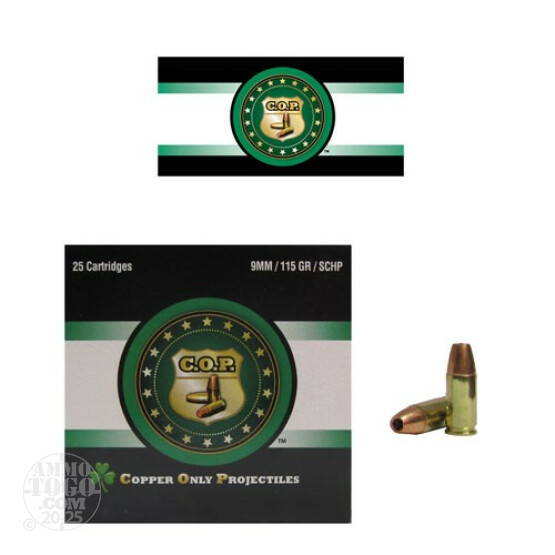 25rds - 9mm Rare Ammo COP 115gr. SCHP Ammo