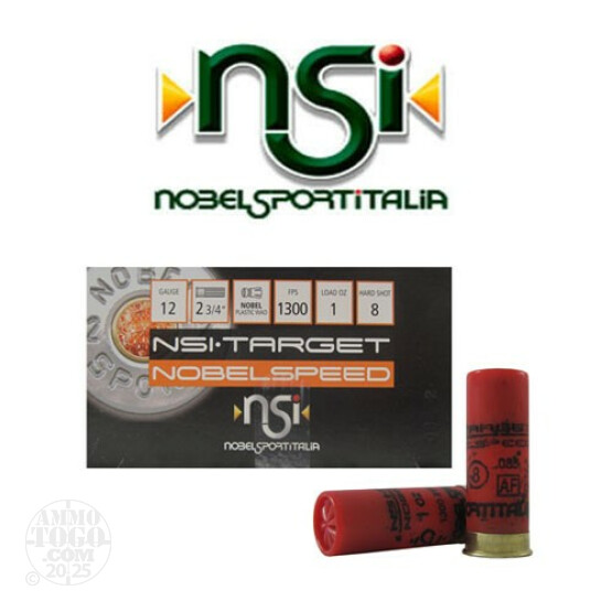 25rds - 12 Gauge NSI NobelSpeed 2 3/4" 1oz. #8 Shot Ammo