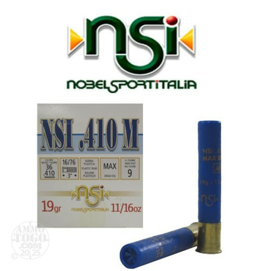 25rds - .410 Gauge NSI Hunting 3" Max Dram 11/16oz. #9 Shot Ammo