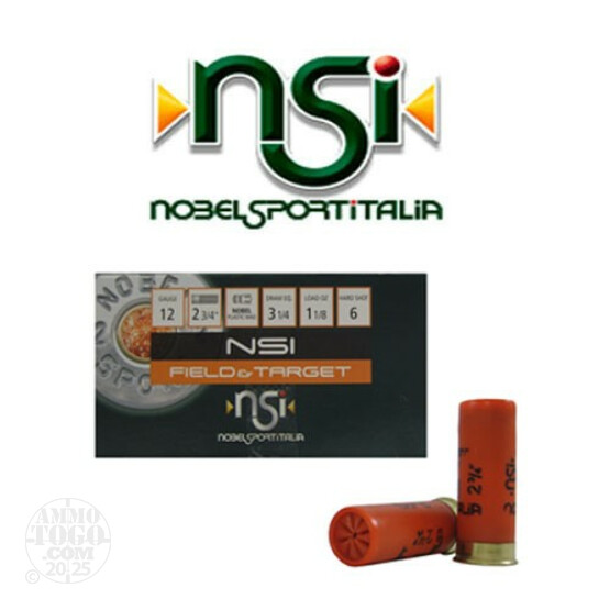 250rds - 12 Gauge NSI Field & Target 2 3/4" 3 1/4 Dram 1 1/8oz. #6 Shot Ammo