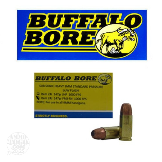 20rds - 9mm Luger Buffalo Bore Heavy Sub-Sonic 147gr. FMJ-FN Ammo