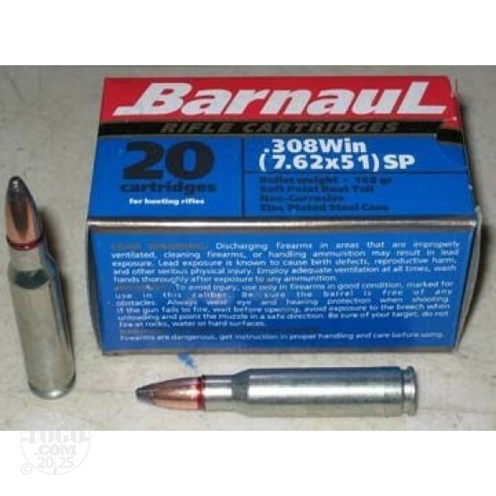 1000rds - .308 Barnaul 168gr. Soft Point Ammo