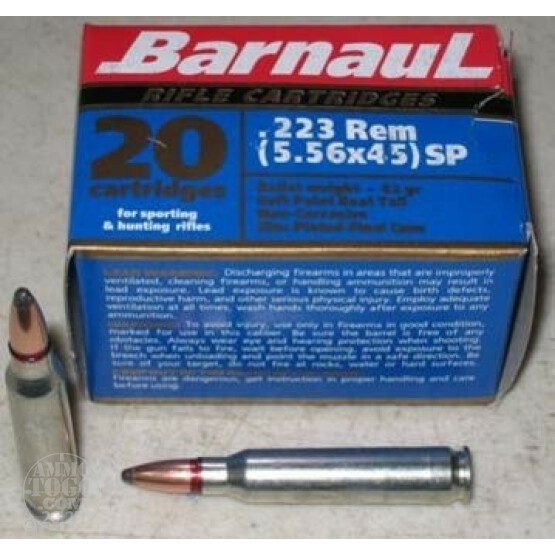 500rds - .223 Barnaul 62gr. Soft Point Ammo