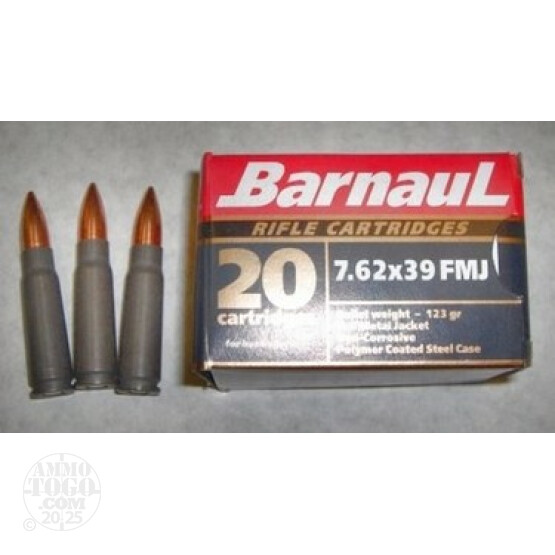 1000rds - 7.62x39 Barnaul Polymer Cased 123gr. FMJ Ammo