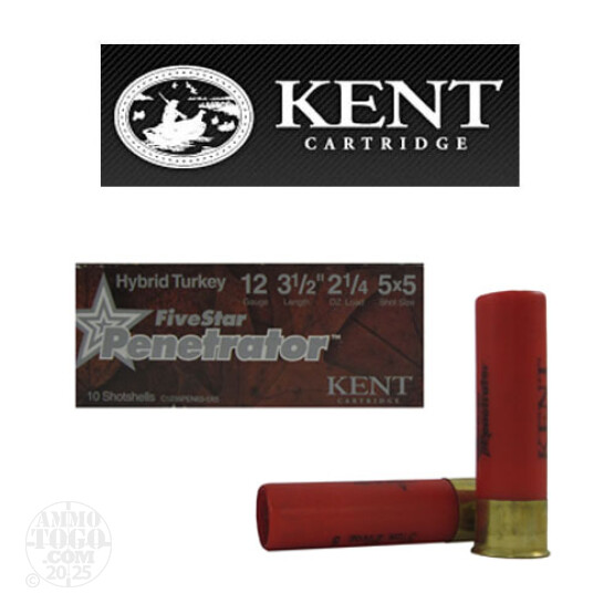 10rds - 12 Gauge Kent FiveStar Penetrator 3.5" 2 1/4oz. #5x5 Shot Ammo