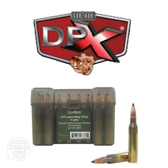 20rds - .338 Lapua Corbon 225gr Triple-Shock DPX Polymer Tip Ammo
