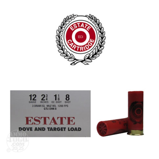 250rds - 12 Gauge Estate 2 3/4" 3" Dram 1 1/8oz. #8 Shot Ammo