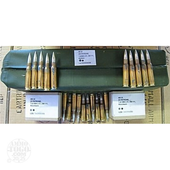 1000rds - .308 NATO German Military 147gr. FMJ Ammo in Battlepac