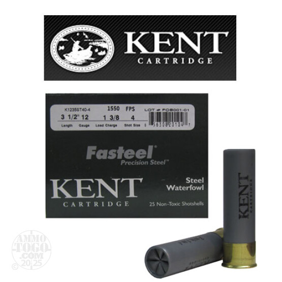 25rds – 12 Gauge Kent Fasteel 3-1/2" 1-3/8oz. #4 Steel Shot Ammo