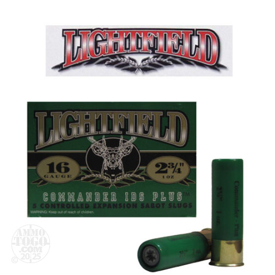 5rds - 16 Gauge Lightfield Commander IDS Plus 2 3/4" 1oz. Sabot Slug Ammo