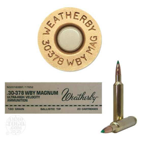 20rds - 30-378 Weatherby Mag. 180gr. Nosler Ballistic Tip Ammo