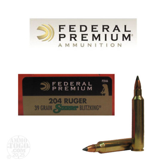 20rds - 204 Ruger Federal V-Shok 39gr Sierra BlitzKing Polymer Tip Ammo
