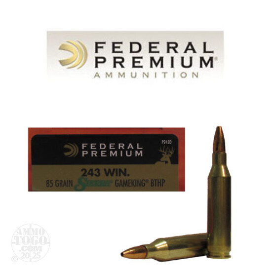 20rds – 243 Win Federal Vital-Shok 85gr. GameKing BTHP Ammo