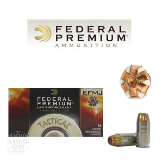 50rds - 45 ACP Federal LE Tactical EFMJ 200gr. +P Ammo