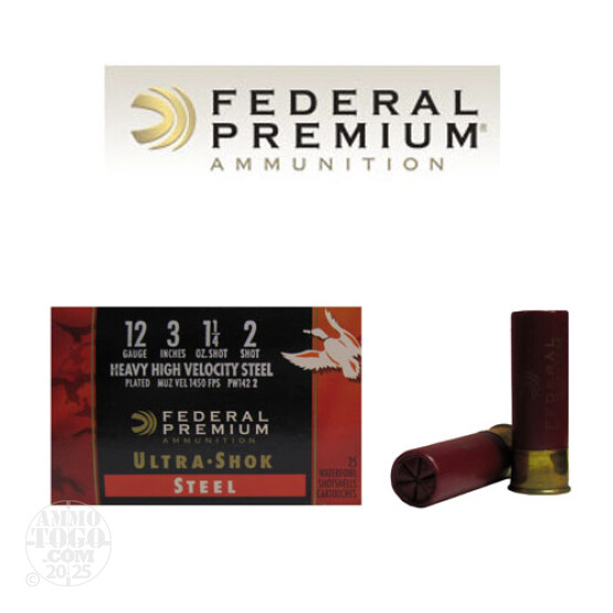 25rds - 12 Ga. Federal Ultra-Shok 3" 1 1/4oz. #2 HV Steel Shot