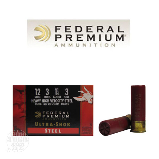 25rds - 12 Ga. Federal Ultra-Shok 3" 1 1/4oz. #3 HV Steel Shot