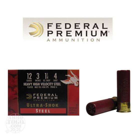 25rds - 12 Ga. Federal Ultra-Shok 3" 1 1/4oz. #4 HV Steel Shot