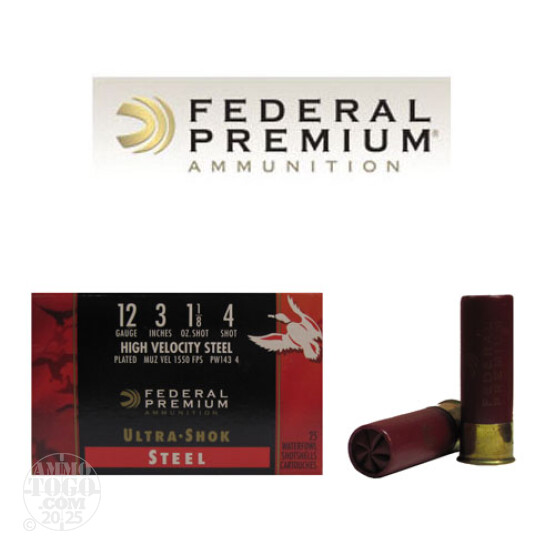 25rds - 12 Ga. Federal Ultra-Shok 3" 1 1/8oz. #4 HV Steel Shot