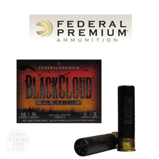 25rds - 12 Ga. Federal Blackcloud 3 1/2" 1 1/2oz #2 Steel Shot Ammo
