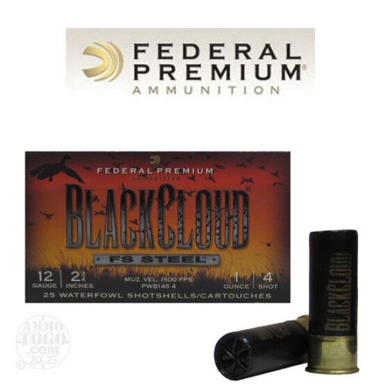 250rds - 12 Ga. Federal Blackcloud 2 3/4" 1oz. #4 Steel Shot
