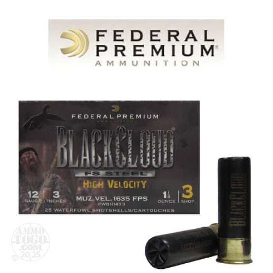250rds - 12 Ga. Federal Blackcloud 3" 1 1/8oz #3 Steel Shot