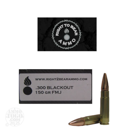 200rds - 300 AAC BLACKOUT Right To Bear 150gr. FMJ Ammo