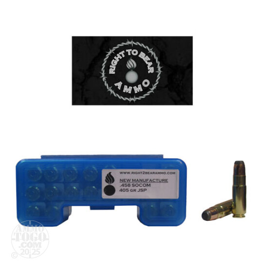 20rds - 458 SOCOM Right To Bear 405gr JSP Ammo