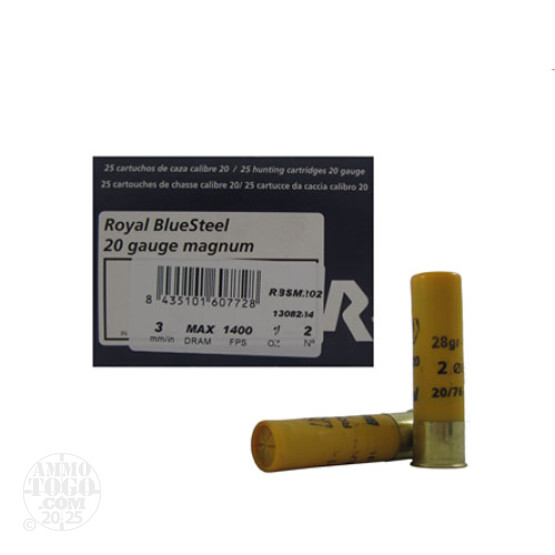 250rds - 20 Gauge Rio Royal BlueSteel 3" Max Dram 1oz. #2 Steel Shot Ammo
