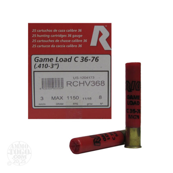 250rds - .410 Gauge RIO 3" Max Dram 1 1/16oz. #8 Shot Ammo