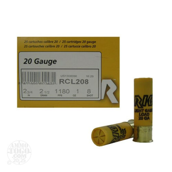 25rds - 20 Gauge Rio 2 3/4" 2 1/2 Dram 1oz. #8 Shot Ammo